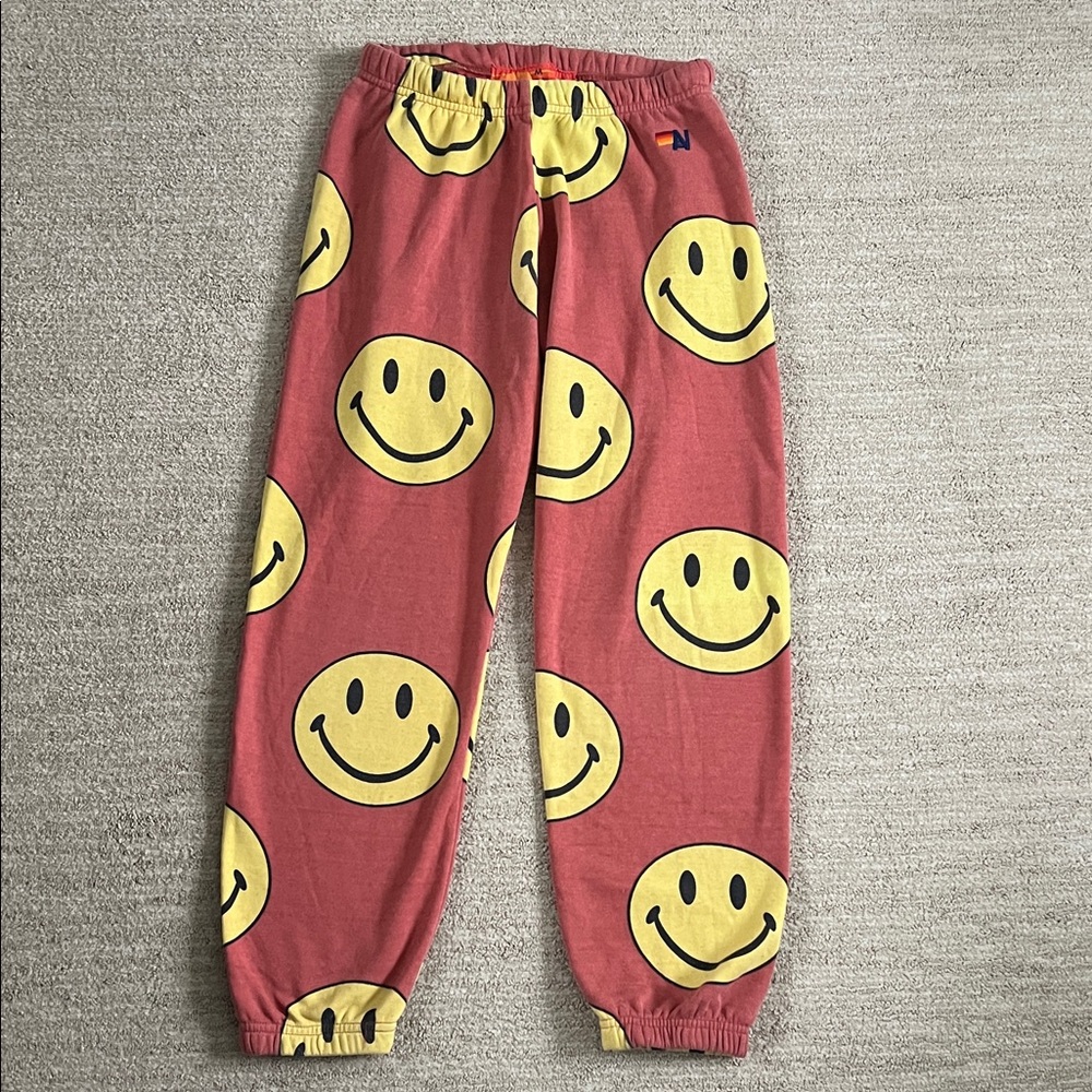 Aviator Nation Smiley Face Repeat Joggers Pants Medium